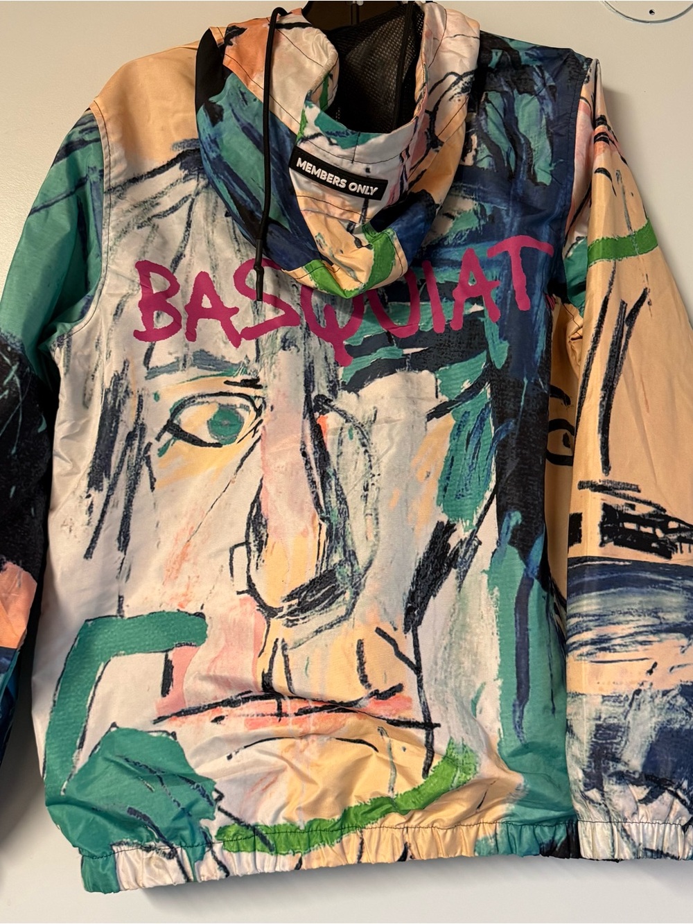 Members Only Multicolor Basquiat-Inspired Graphic Windbreaker